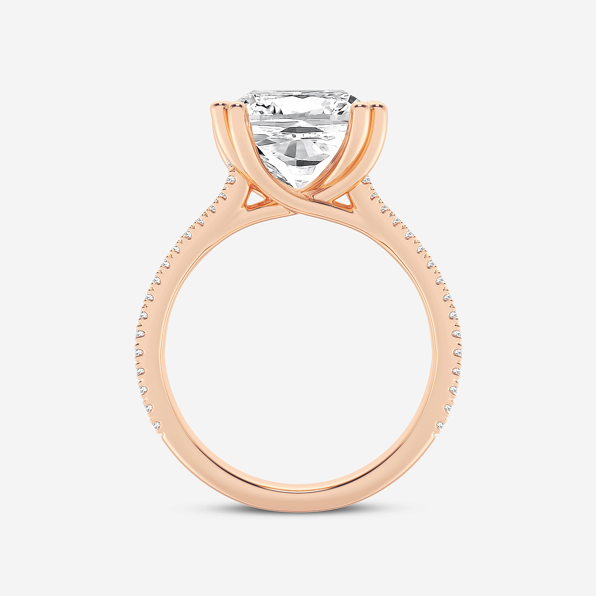 Additional Image 1 for  5 1/3 ctw Cushion Lab Grown Diamond Double Heart Shape Prong Split Shank Side Stone Engagement Ring