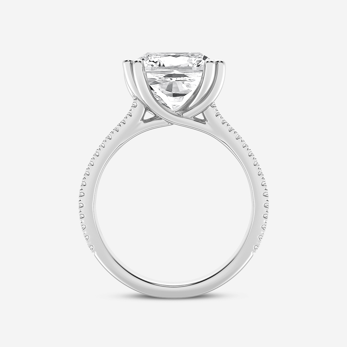 Additional Image 1 for  5 1/3 ctw Cushion Lab Grown Diamond Double Heart Shape Prong Split Shank Side Stone Engagement Ring