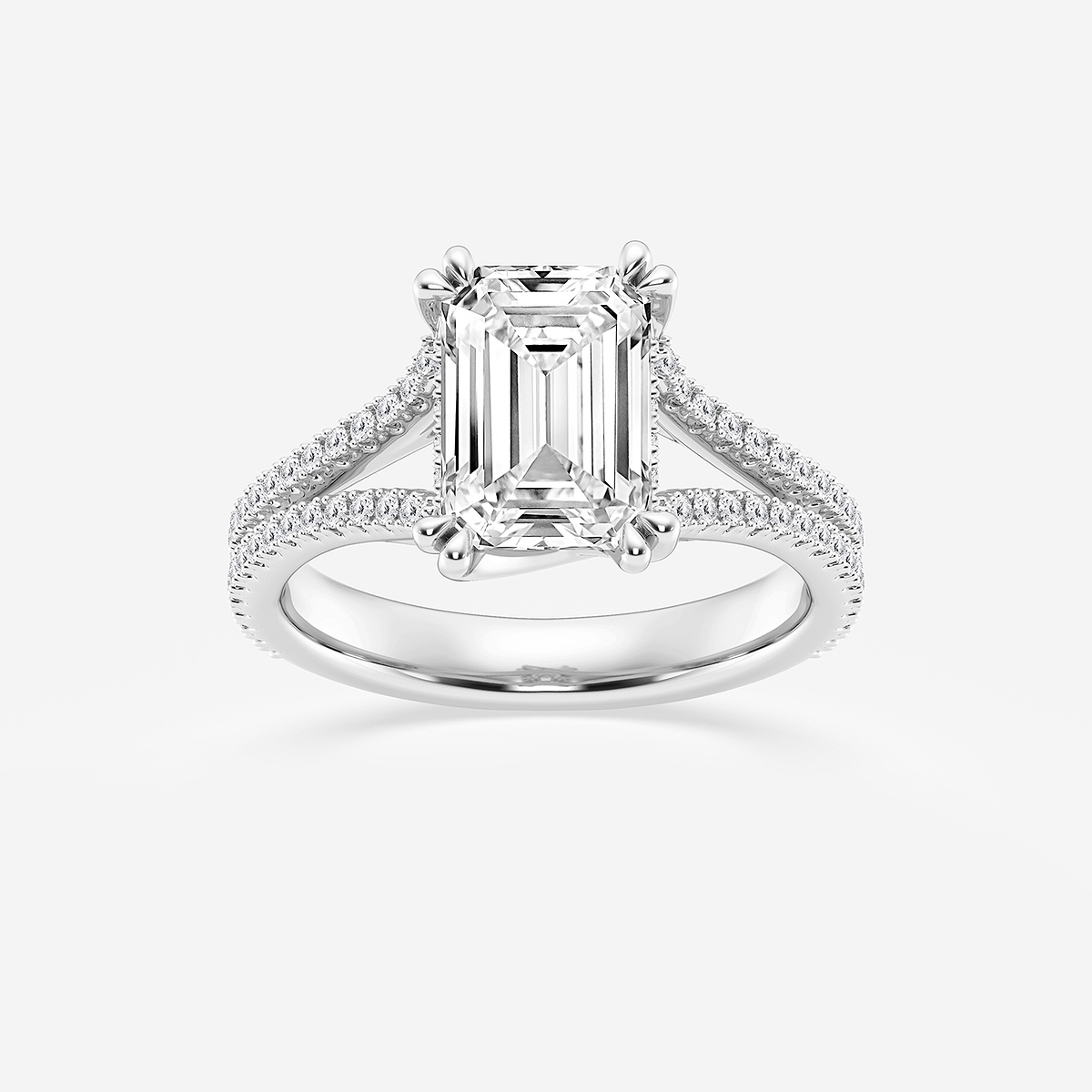 3 1/3 ctw Emerald Lab Grown Diamond Double Heart Shape Prong Split Shank Side Stone Engagement Ring