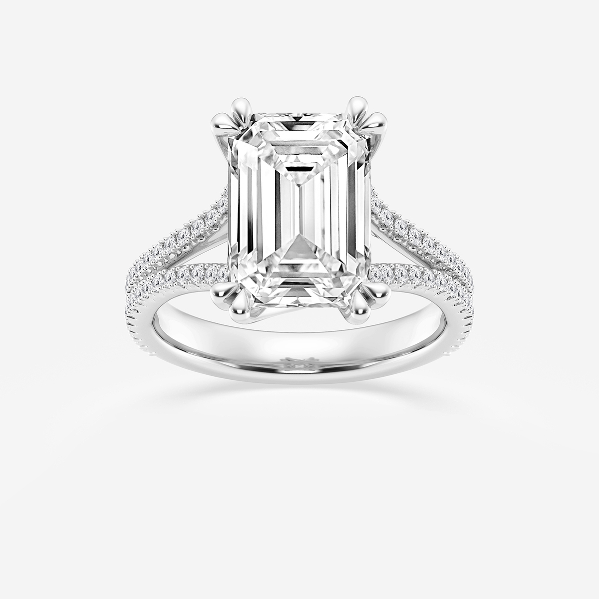 4 1/3 ctw Emerald Lab Grown Diamond Double Heart Shape Prong Split Shank Side Stone Engagement Ring