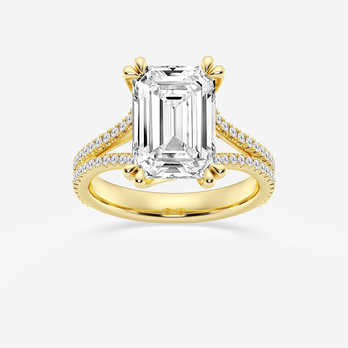 4 1/3 ctw Emerald Lab Grown Diamond Double Heart Shape Prong Split Shank Side Stone Engagement Ring