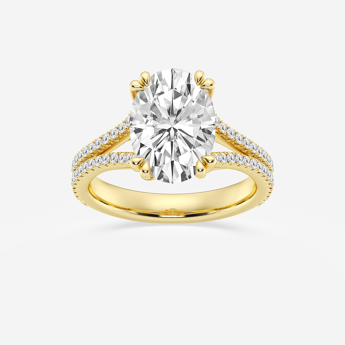3 1/3 ctw Oval Lab Grown Diamond Double Heart Shape Prong Split Shank Side Stone Engagement Ring