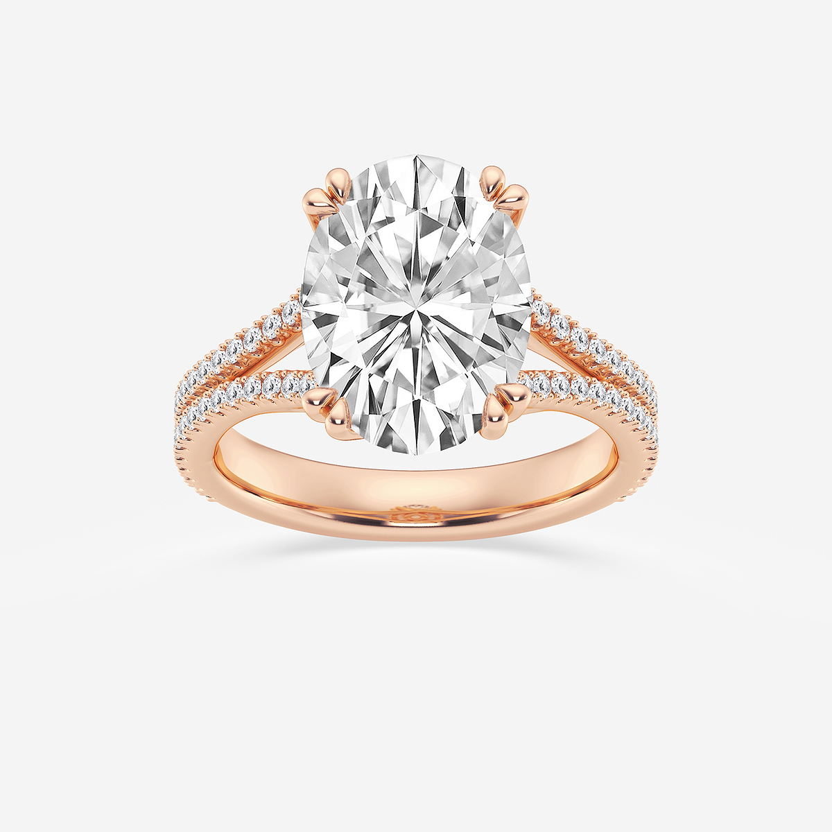 4 1/3 ctw Oval Lab Grown Diamond Double Heart Shape Prong Split Shank Side Stone Engagement Ring