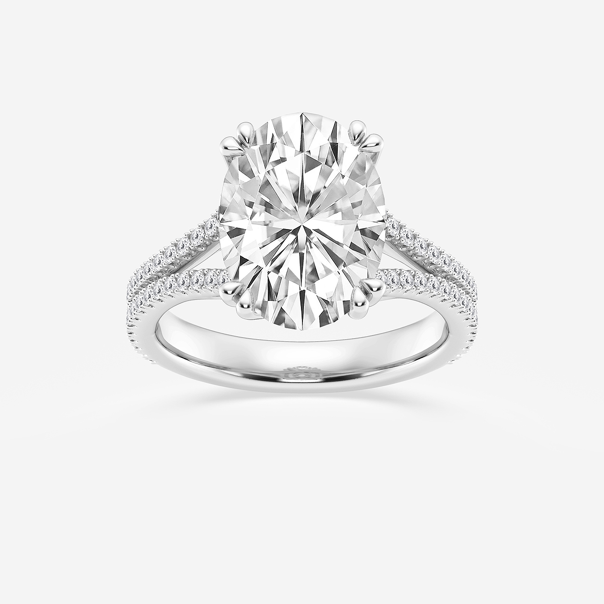 4 1/3 ctw Oval Lab Grown Diamond Double Heart Shape Prong Split Shank Side Stone Engagement Ring