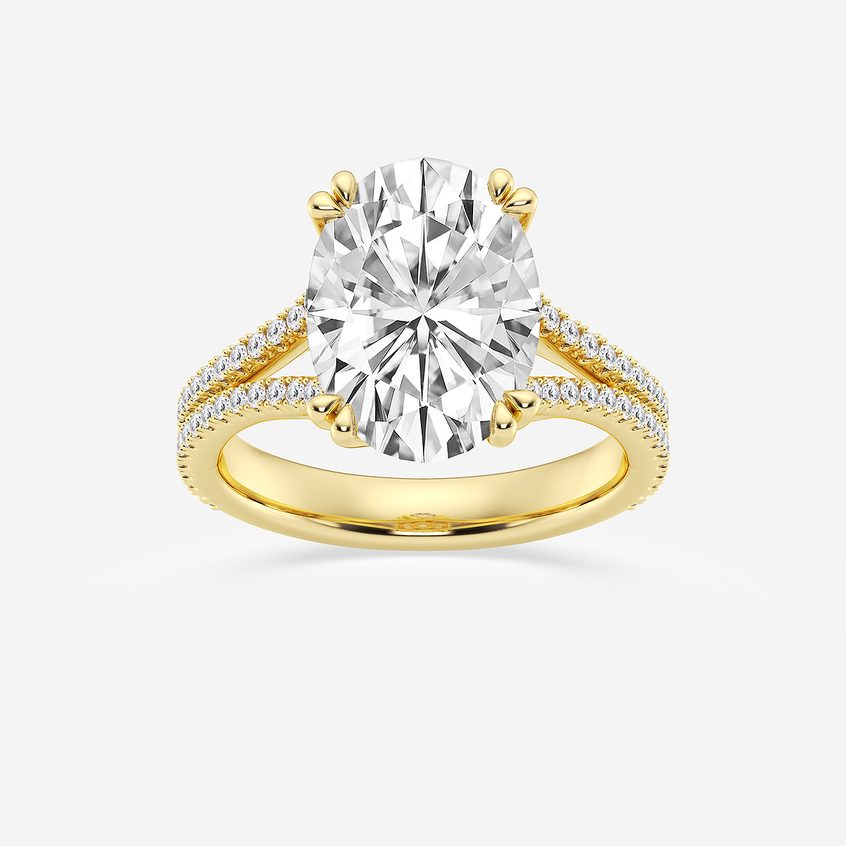 4 1/3 ctw Oval Lab Grown Diamond Double Heart Shape Prong Split Shank Side Stone Engagement Ring