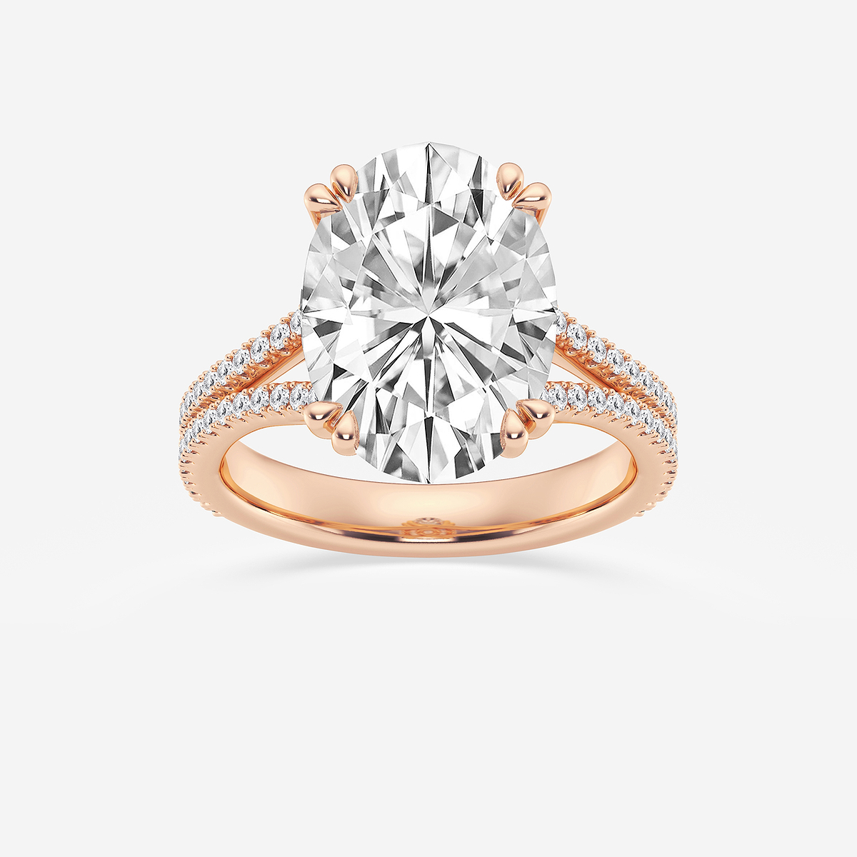 5 1/3 ctw Oval Lab Grown Diamond Double Heart Shape Prong Split Shank Side Stone Engagement Ring