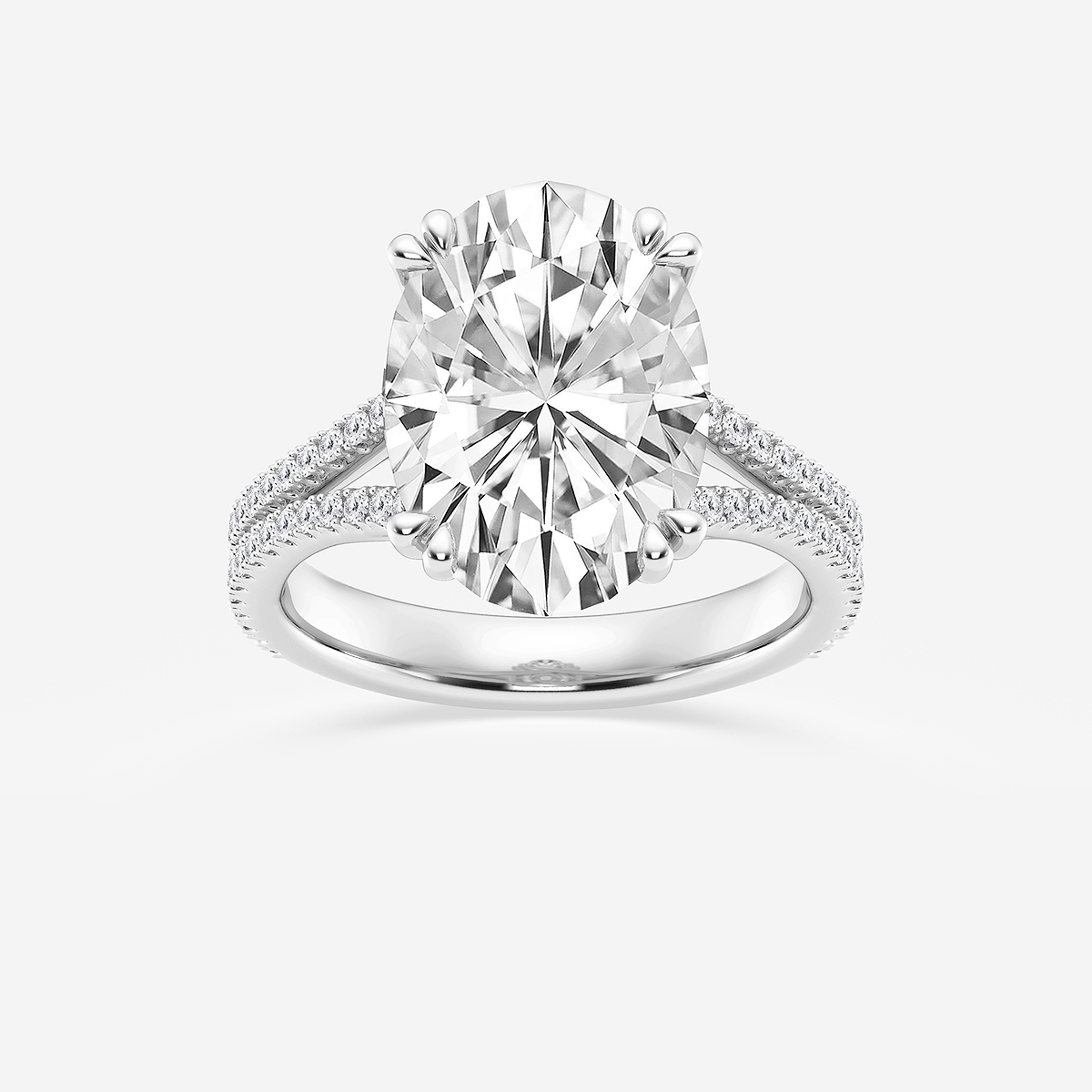 5 1/3 ctw Oval Lab Grown Diamond Double Heart Shape Prong Split Shank Side Stone Engagement Ring