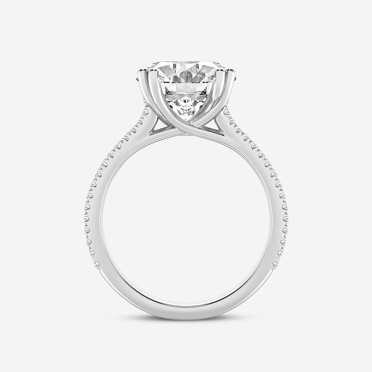 Additional Image 1 for  5 1/3 ctw Oval Lab Grown Diamond Double Heart Shape Prong Split Shank Side Stone Engagement Ring