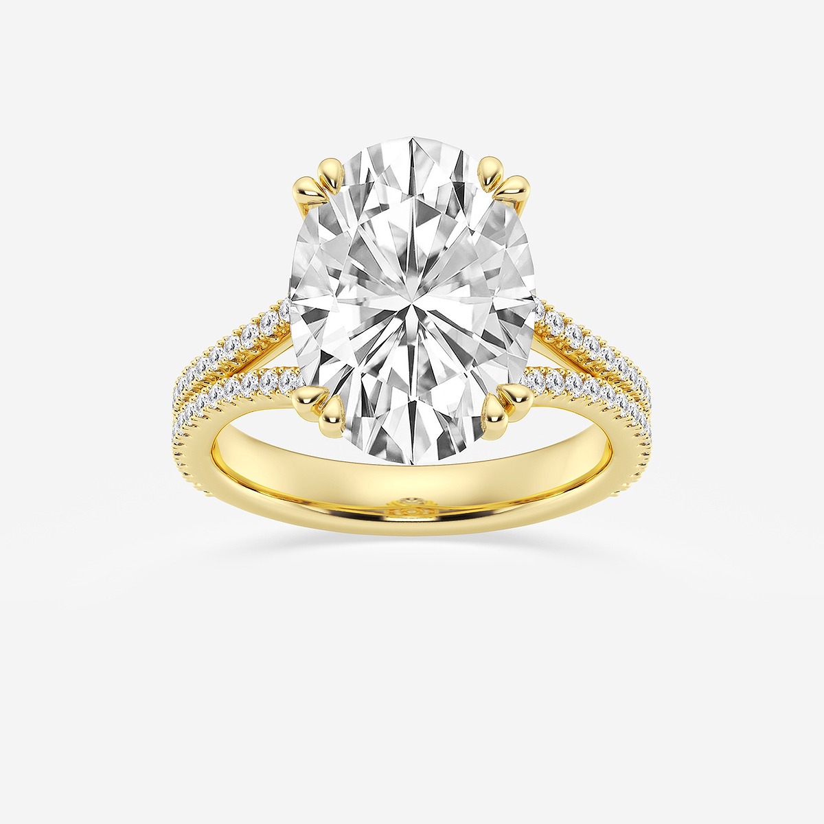 5 1/3 ctw Oval Lab Grown Diamond Double Heart Shape Prong Split Shank Side Stone Engagement Ring