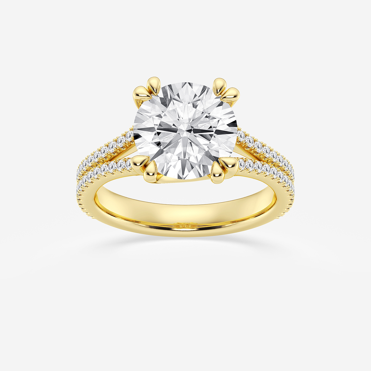 3 1/3 ctw Round Lab Grown Diamond Double Heart Shape Prong Split Shank Side Stone Engagement Ring