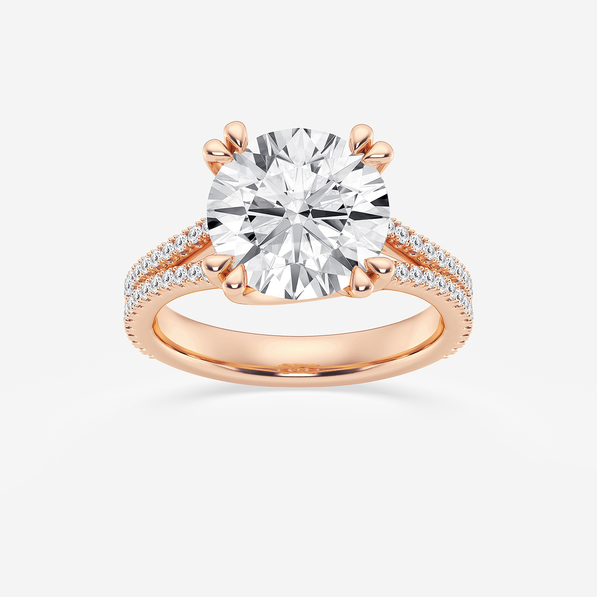 4 1/3 ctw Round Lab Grown Diamond Double Heart Shape Prong Split Shank Side Stone Engagement Ring