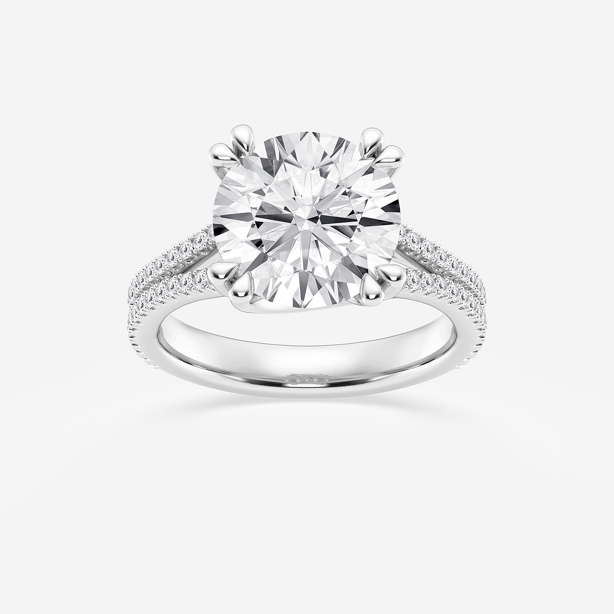 4 1/3 ctw Round Lab Grown Diamond Double Heart Shape Prong Split Shank Side Stone Engagement Ring