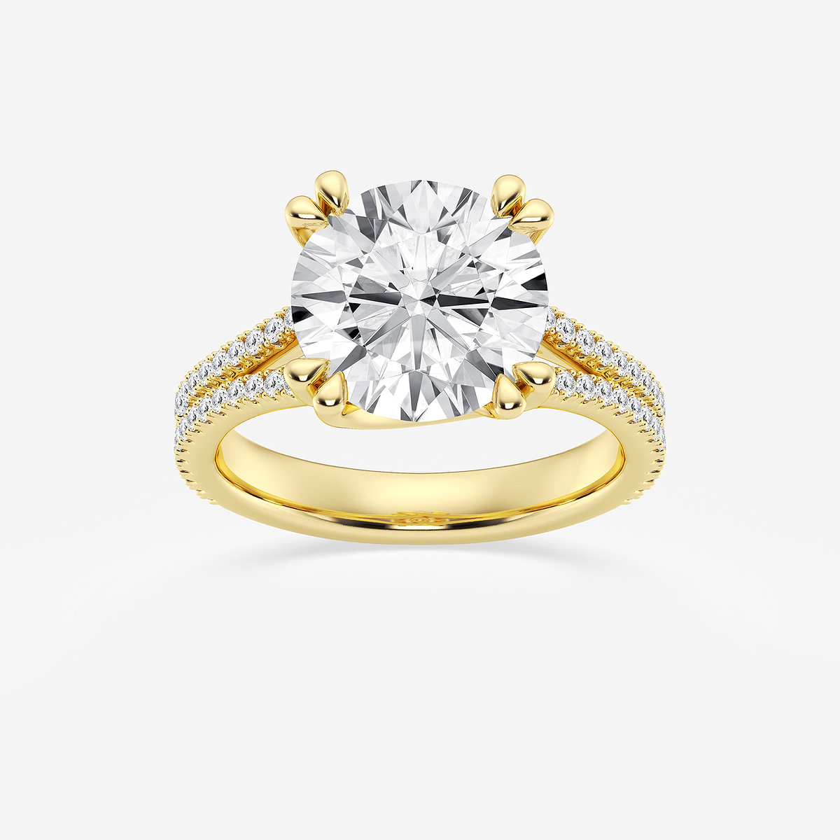 4 1/3 ctw Round Lab Grown Diamond Double Heart Shape Prong Split Shank Side Stone Engagement Ring