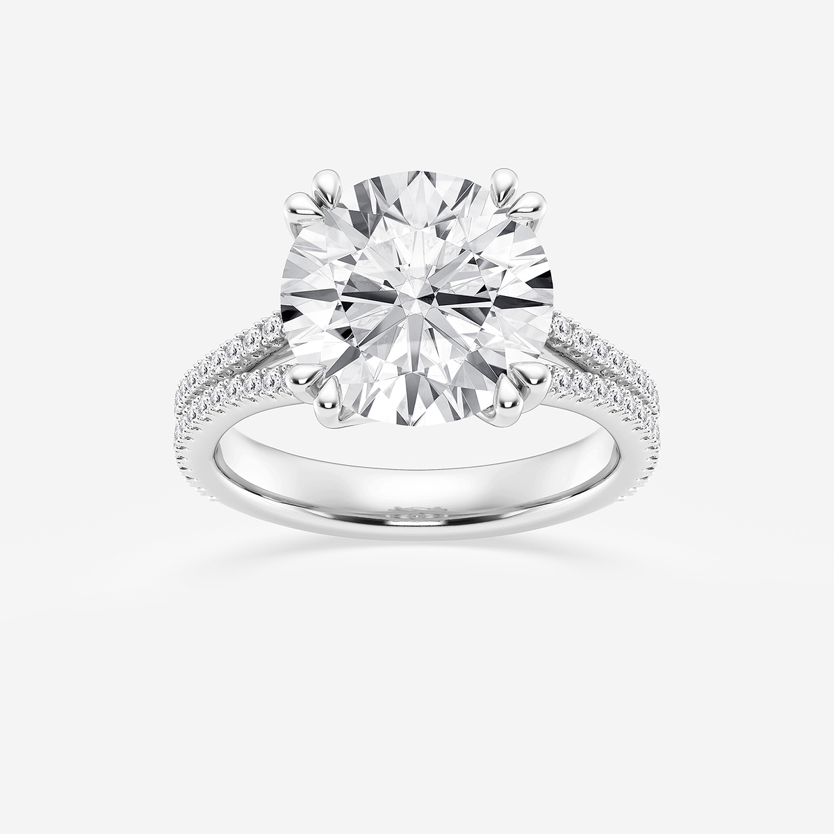 5 1/3 ctw Round Lab Grown Diamond Double Heart Shape Prong Split Shank Side Stone Engagement Ring