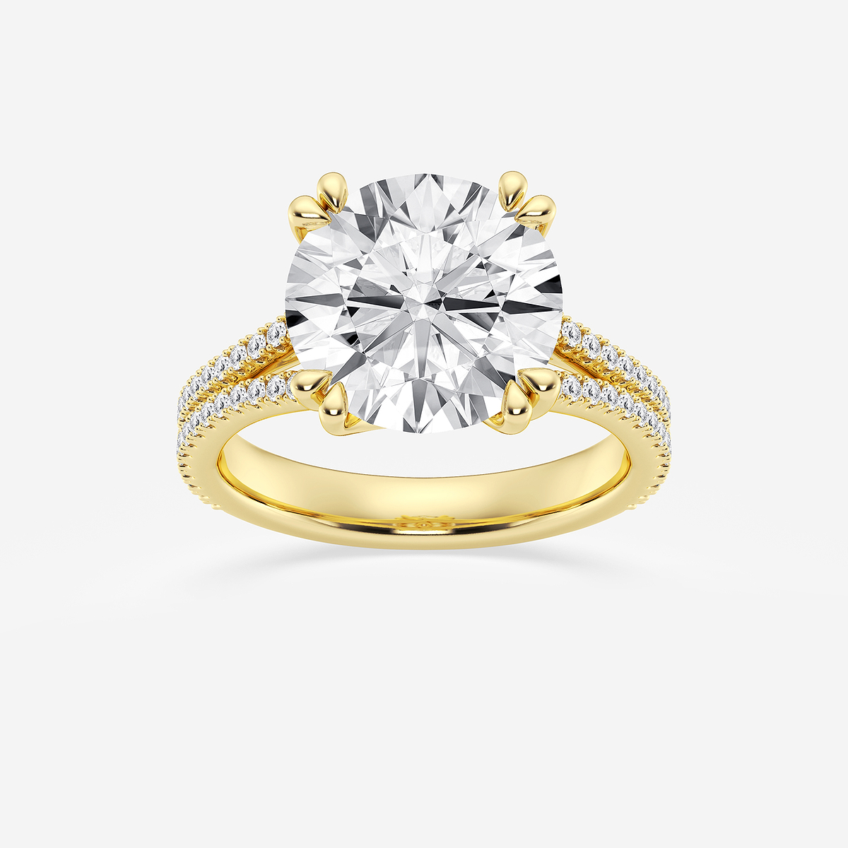 5 1/3 ctw Round Lab Grown Diamond Double Heart Shape Prong Split Shank Side Stone Engagement Ring
