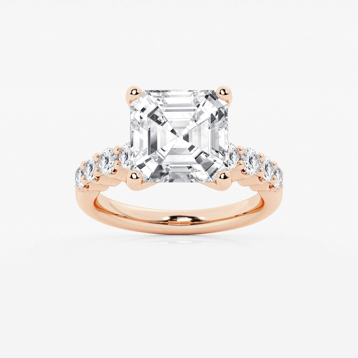 6 2/3 ctw Asscher Lab Grown Diamond Graduated Engagement Ring