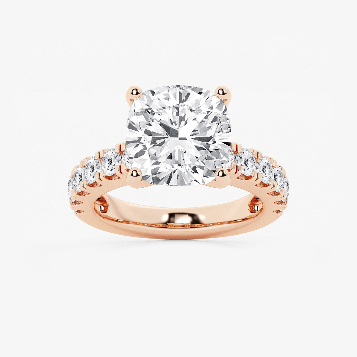 7 ctw Cushion Lab Grown Diamond Engagement Ring with Split Prong Side Accents