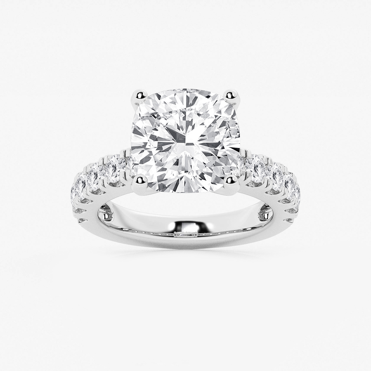7 ctw Cushion Lab Grown Diamond Engagement Ring with Split Prong Side Accents