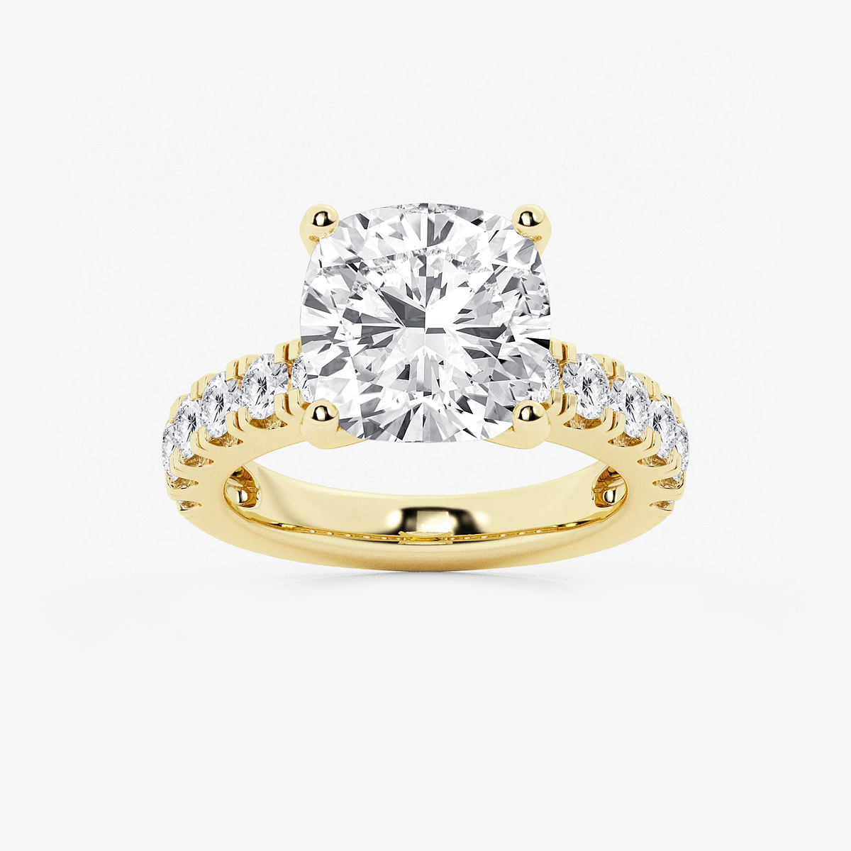 7 ctw Cushion Lab Grown Diamond Engagement Ring with Split Prong Side Accents