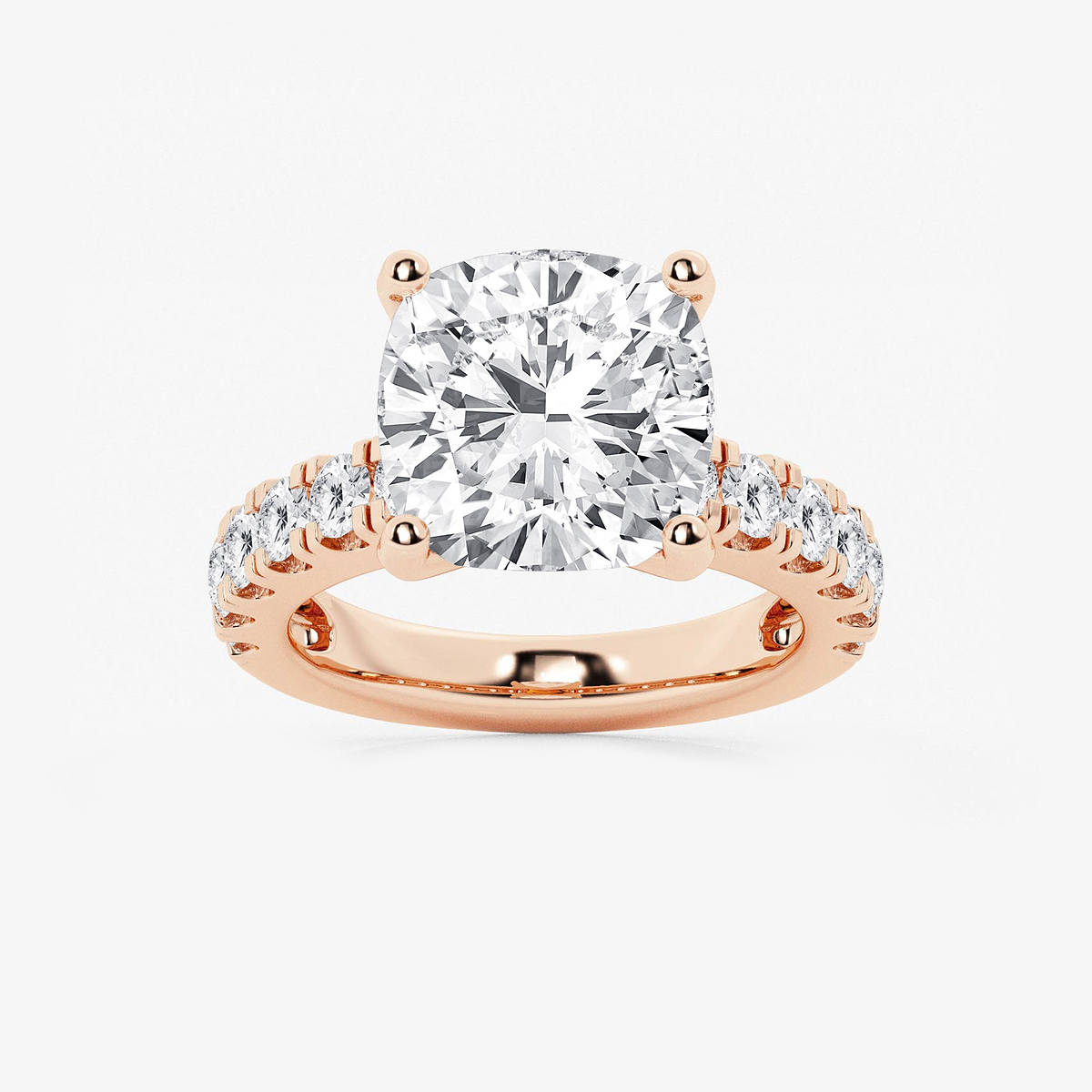 8 ctw Cushion Lab Grown Diamond Engagement Ring with Split Prong Side Accents
