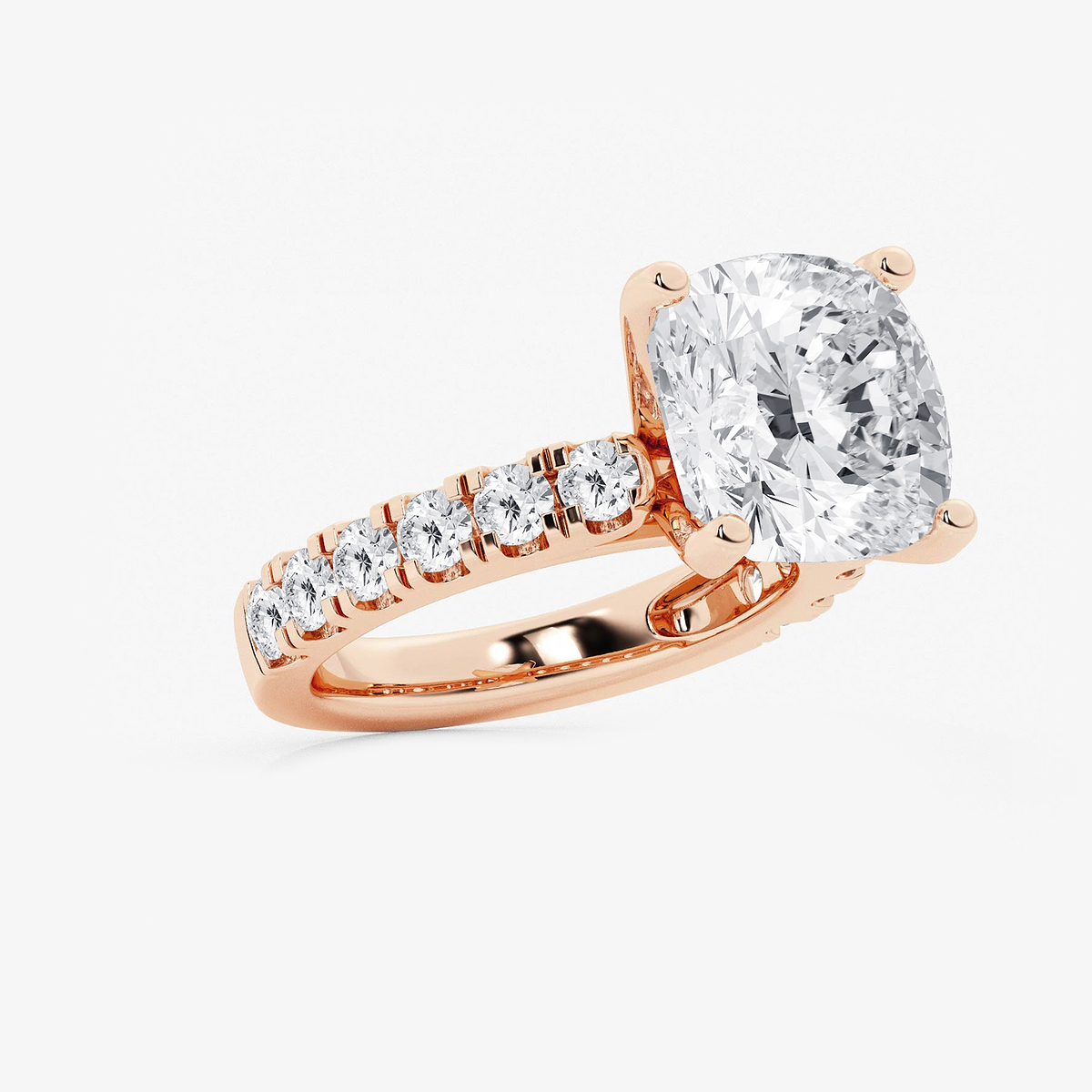 Additional Image 1 for  8 ctw Cushion Lab Grown Diamond Engagement Ring with Split Prong Side Accents