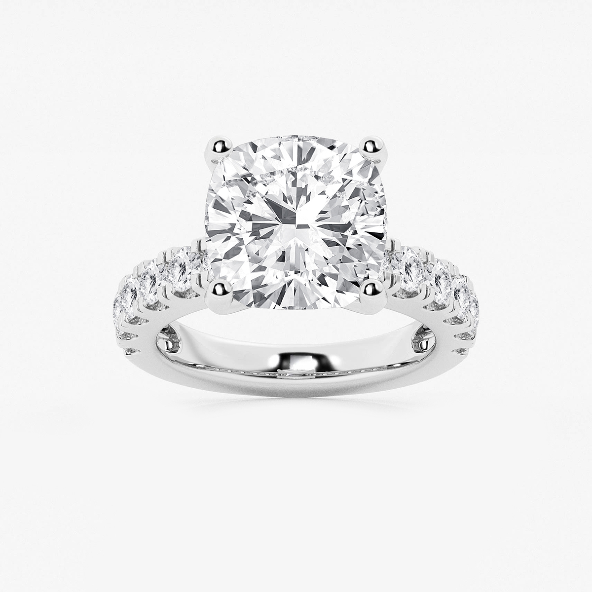 8 ctw Cushion Lab Grown Diamond Engagement Ring with Split Prong Side Accents