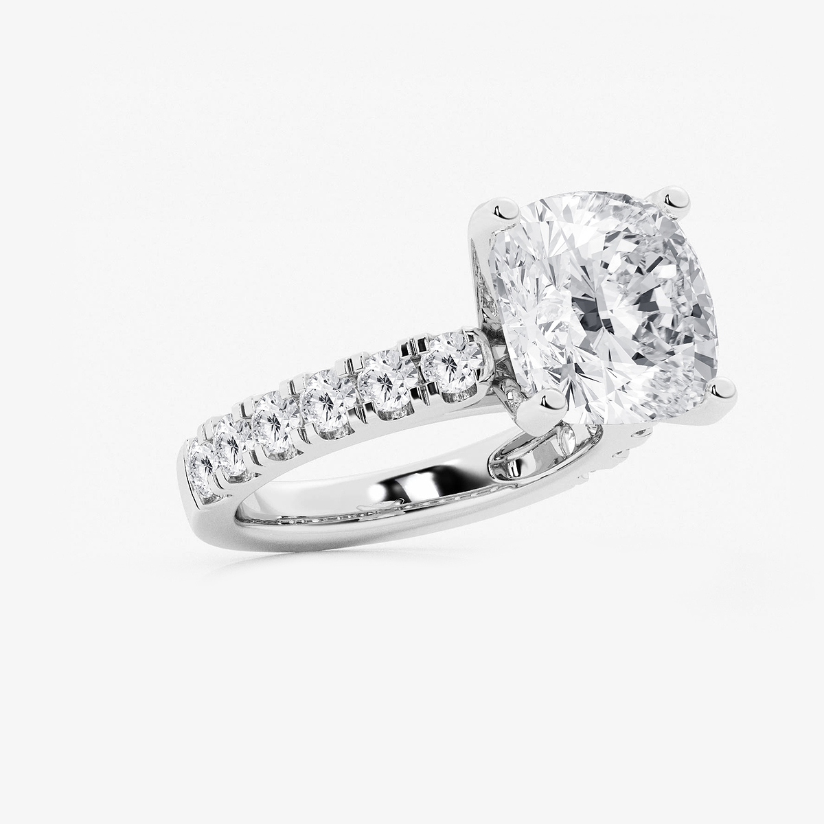 Additional Image 1 for  8 ctw Cushion Lab Grown Diamond Engagement Ring with Split Prong Side Accents