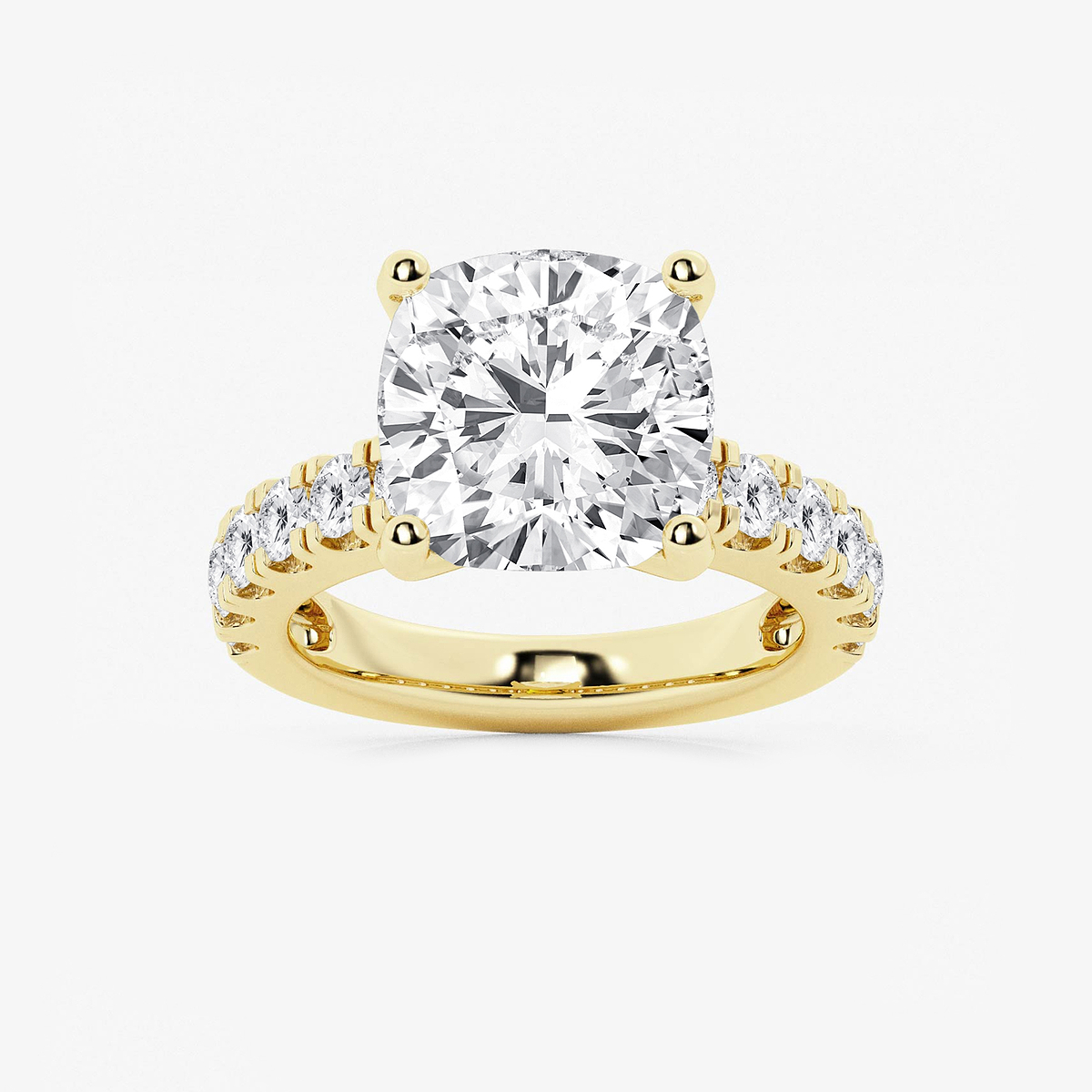 8 ctw Cushion Lab Grown Diamond Engagement Ring with Split Prong Side Accents