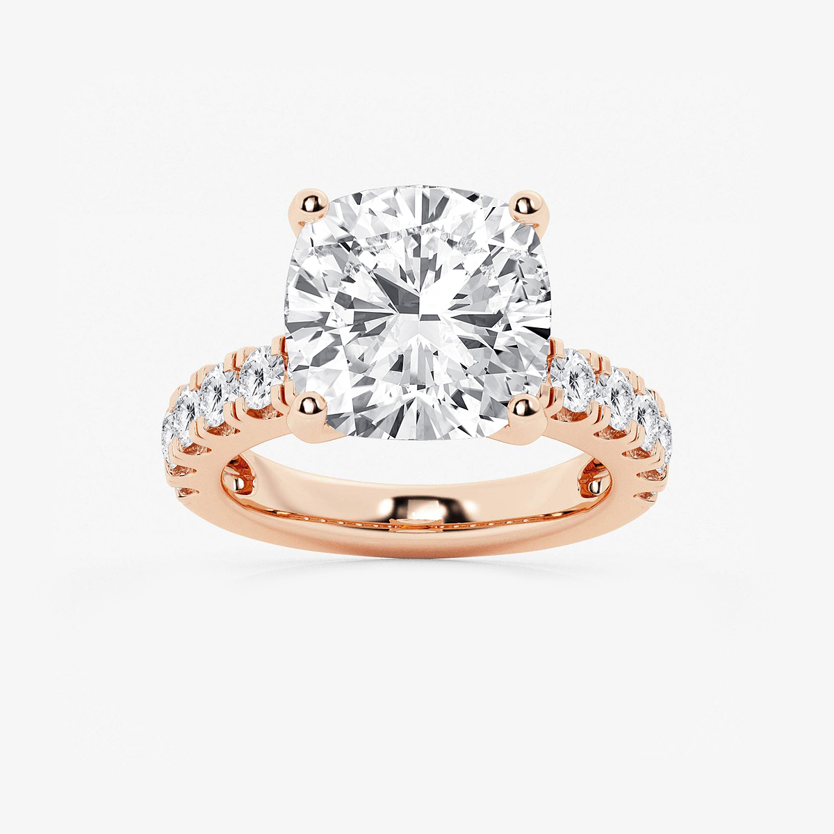 9 ctw Cushion Lab Grown Diamond Engagement Ring with Split Prong Side Accents