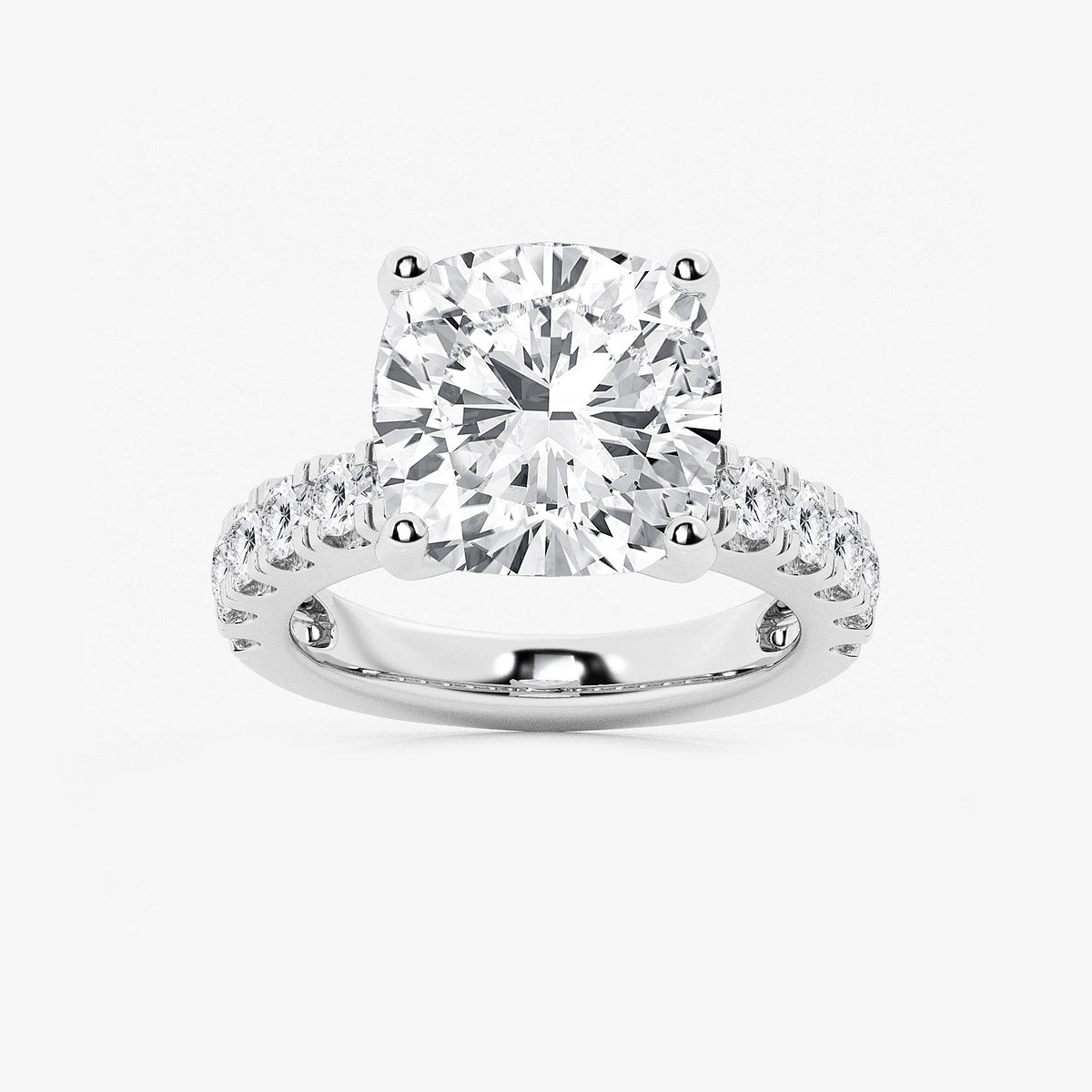 9 ctw Cushion Lab Grown Diamond Engagement Ring with Split Prong Side Accents