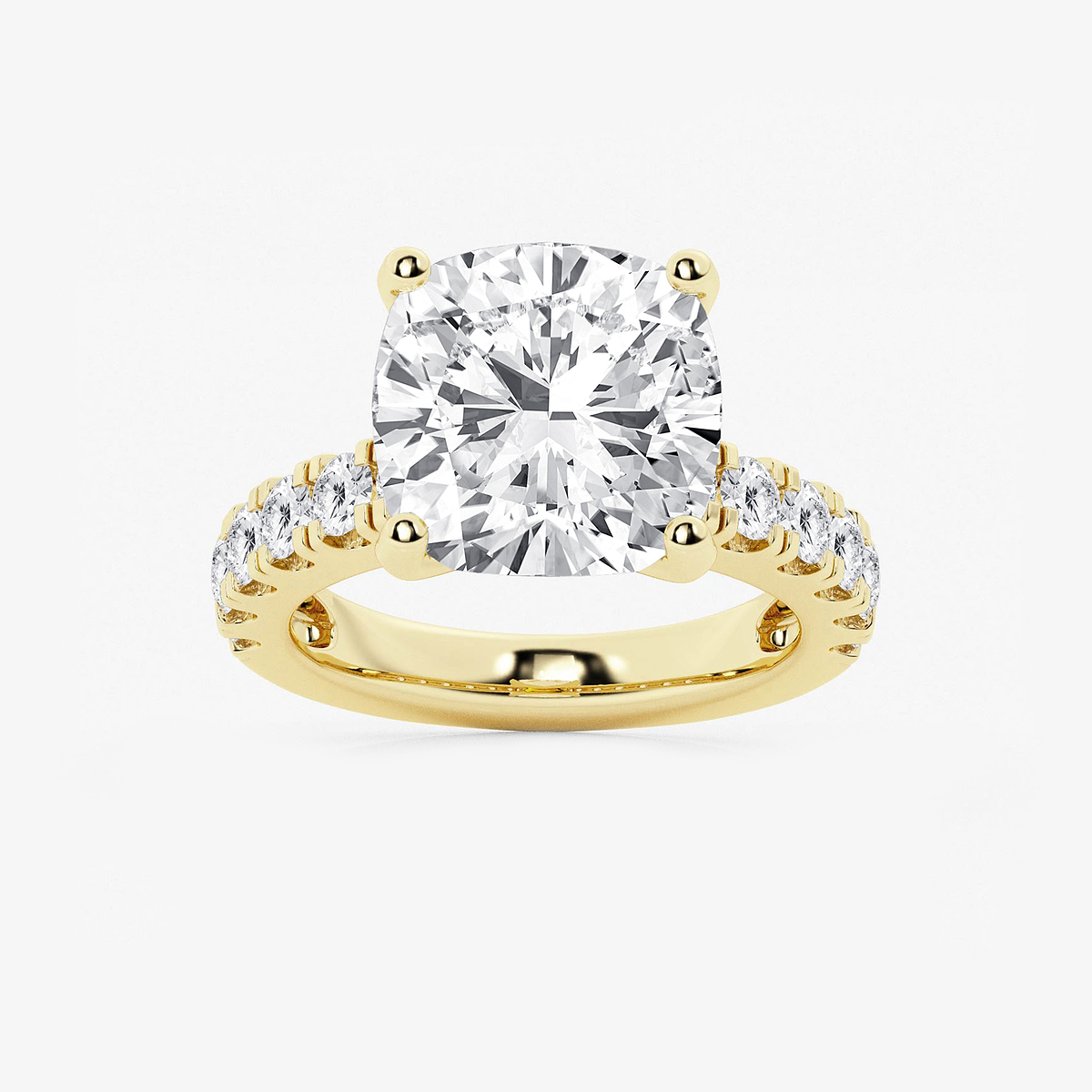 9 ctw Cushion Lab Grown Diamond Engagement Ring with Split Prong Side Accents