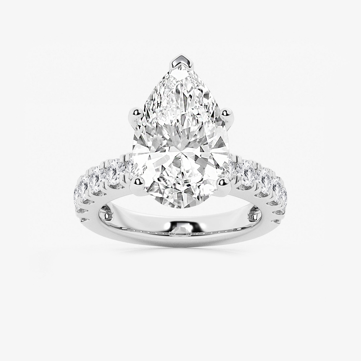 7 ctw Pear Lab Grown Diamond Engagement Ring with Split Prong Side Accents