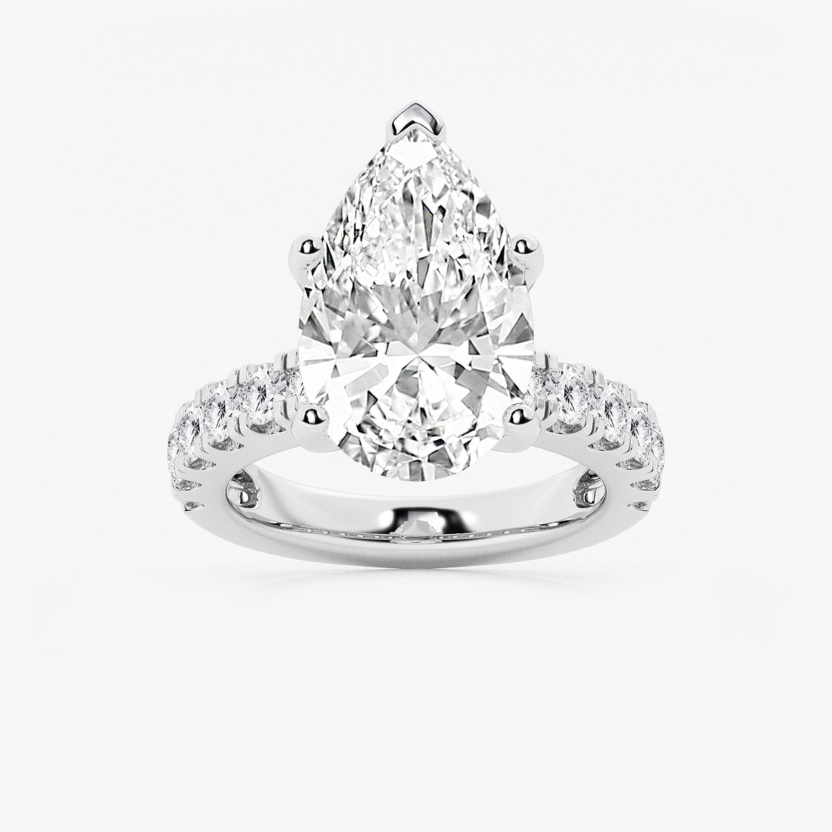 8 ctw Pear Lab Grown Diamond Engagement Ring with Split Prong Side Accents