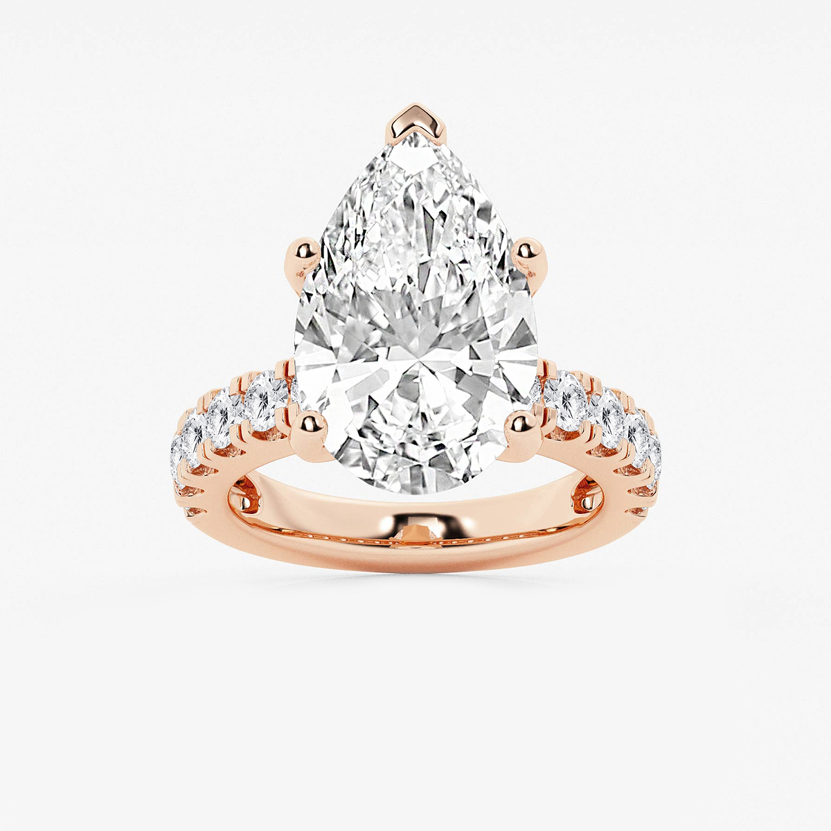 9 ctw Pear Lab Grown Diamond Engagement Ring with Split Prong Side Accents