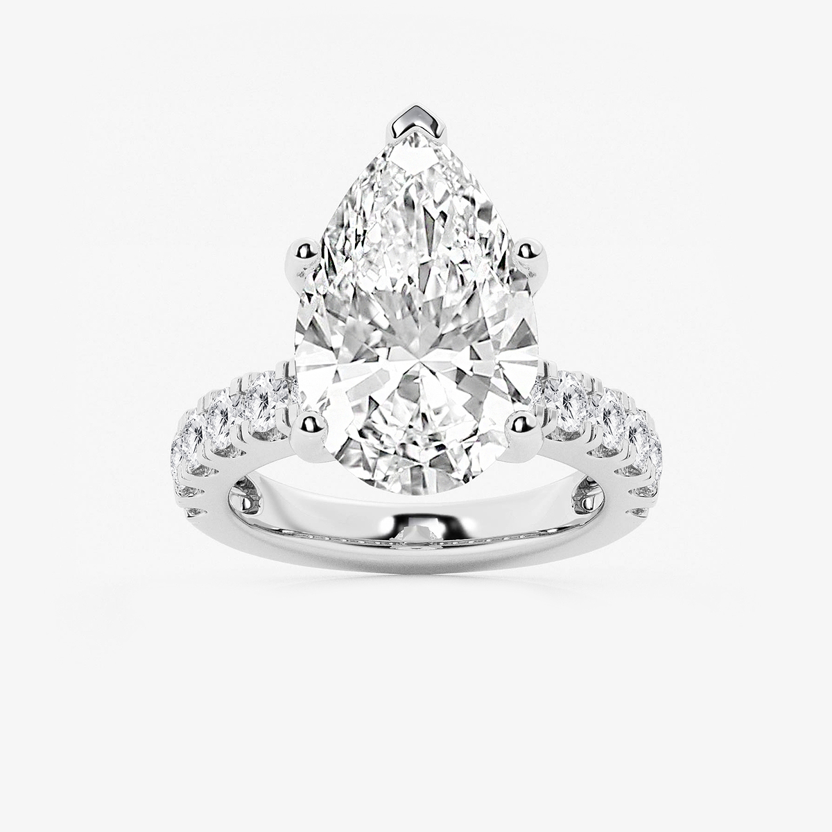 9 ctw Pear Lab Grown Diamond Engagement Ring with Split Prong Side Accents