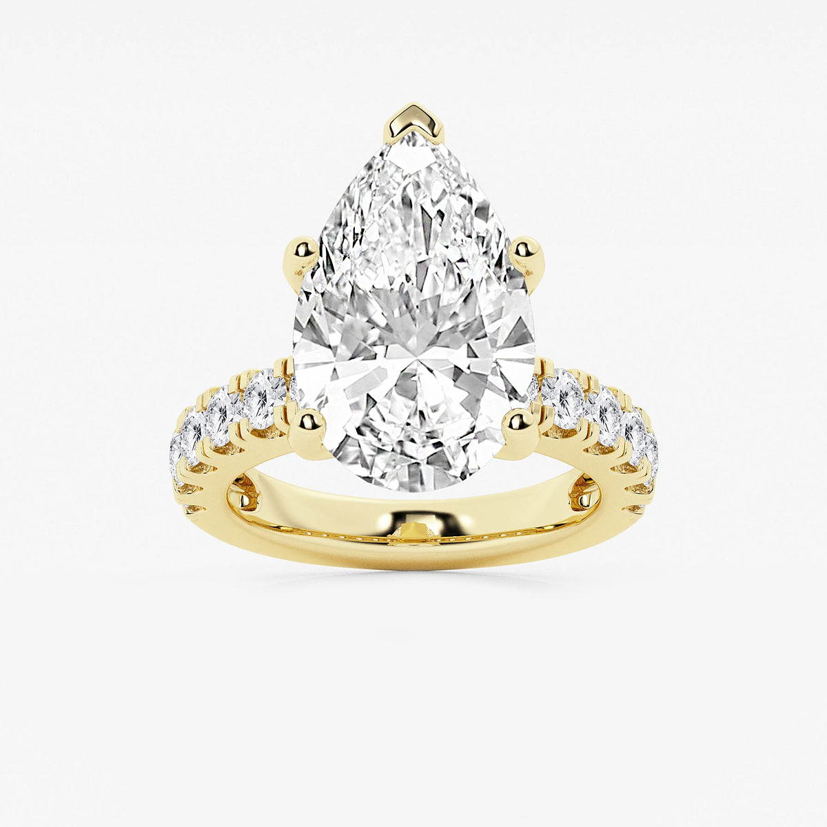 9 ctw Pear Lab Grown Diamond Engagement Ring with Split Prong Side Accents
