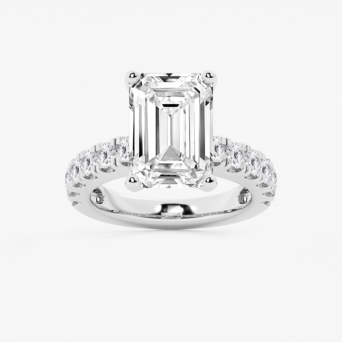 7 ctw Emerald Lab Grown Diamond Engagement Ring with Split Prong Side Accents