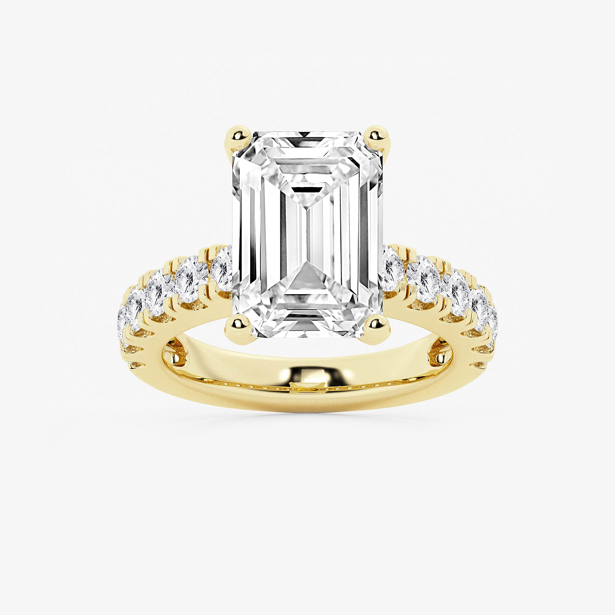 7 ctw Emerald Lab Grown Diamond Engagement Ring with Split Prong Side Accents