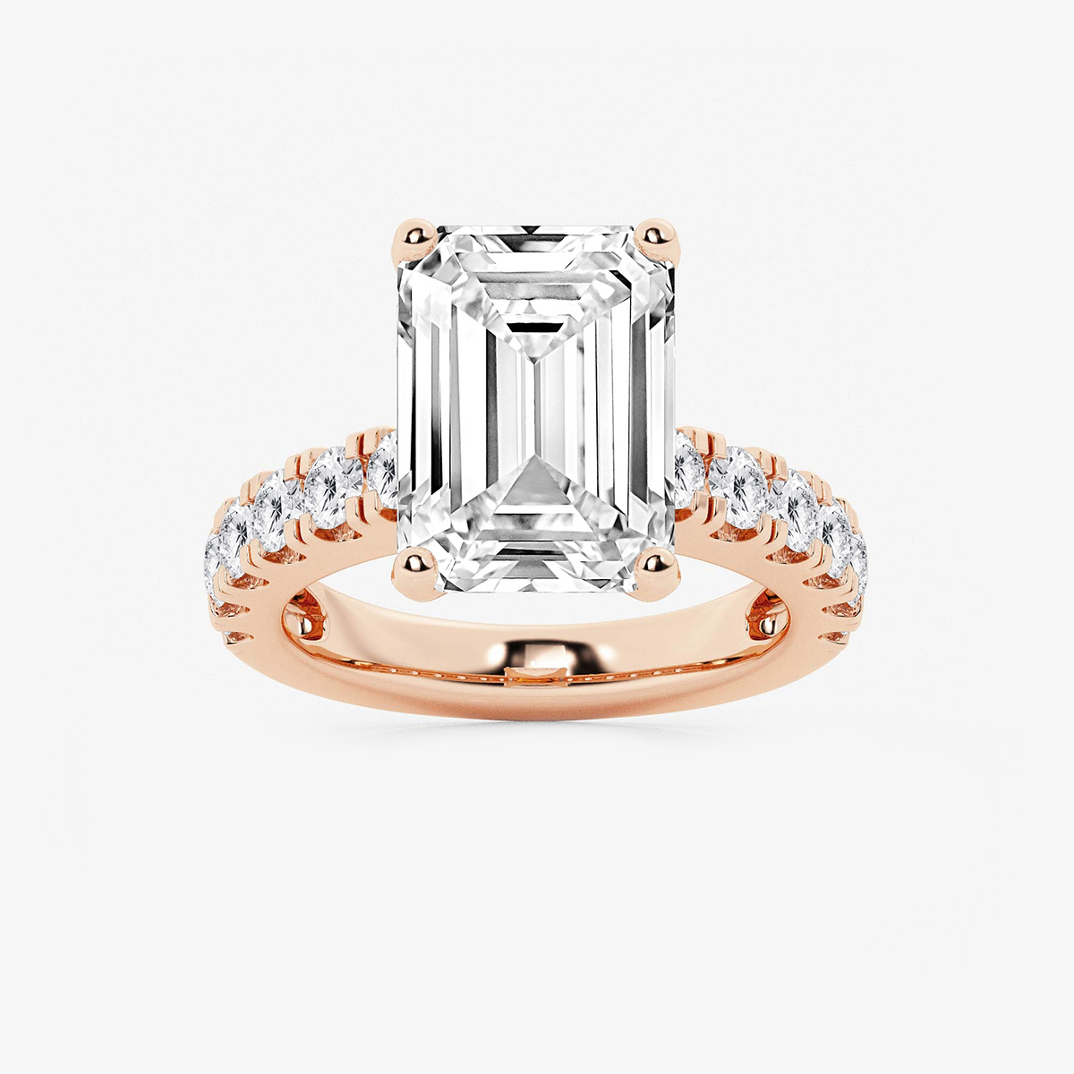 8 ctw Emerald Lab Grown Diamond Engagement Ring with Split Prong Side Accents