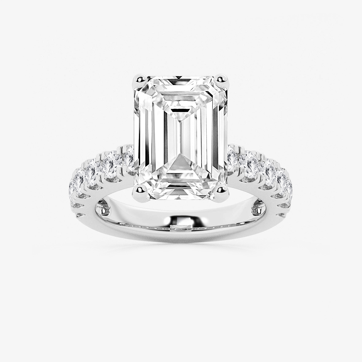 8 ctw Emerald Lab Grown Diamond Engagement Ring with Split Prong Side Accents