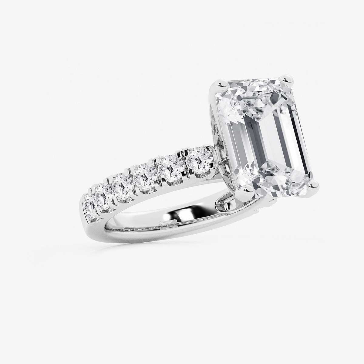 Additional Image 1 for  8 ctw Emerald Lab Grown Diamond Engagement Ring with Split Prong Side Accents