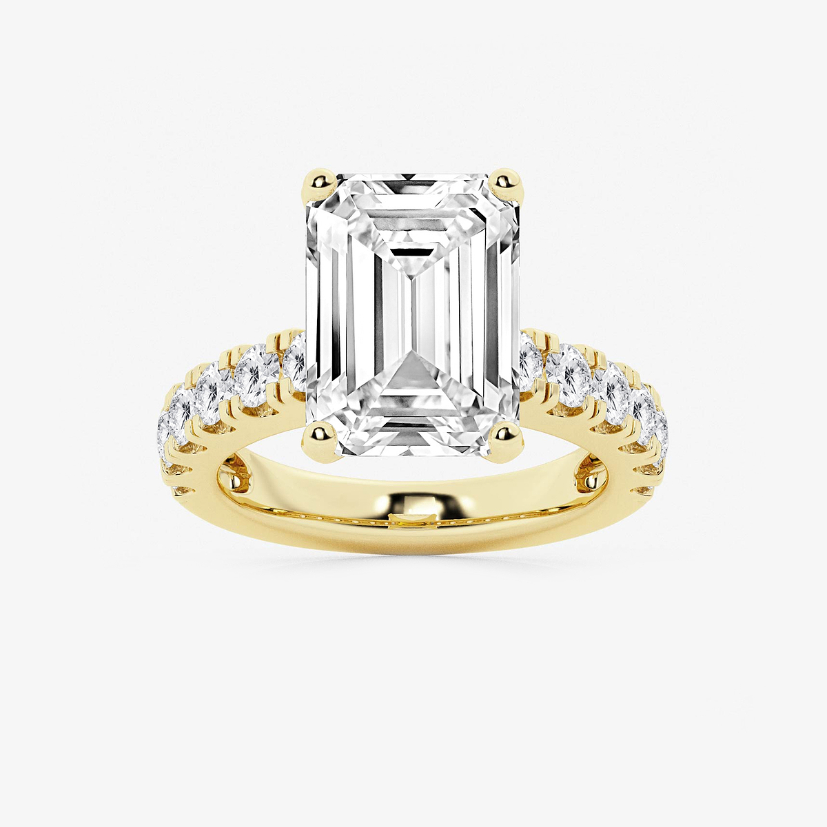 8 ctw Emerald Lab Grown Diamond Engagement Ring with Split Prong Side Accents