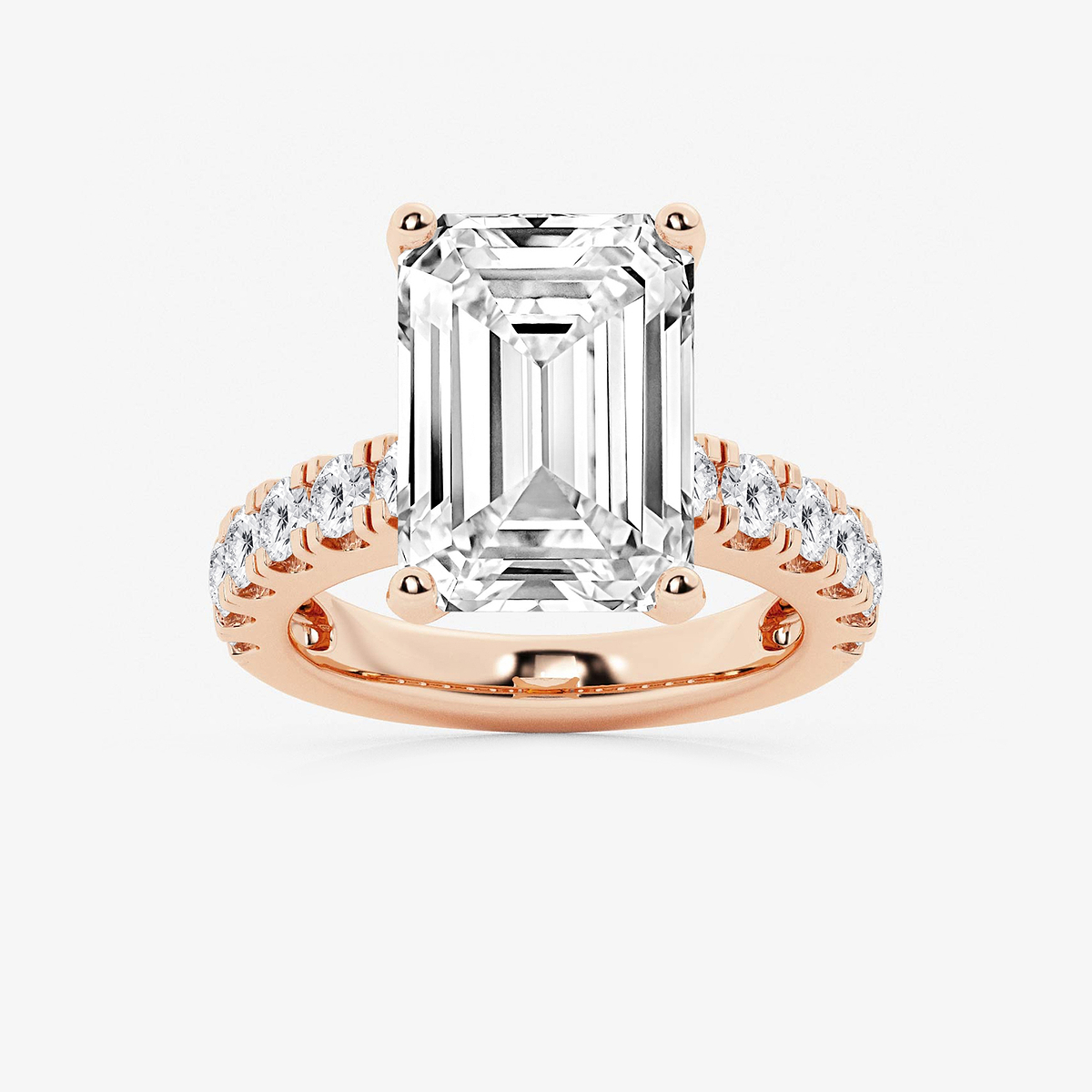 9 ctw Emerald Lab Grown Diamond Engagement Ring with Split Prong Side Accents