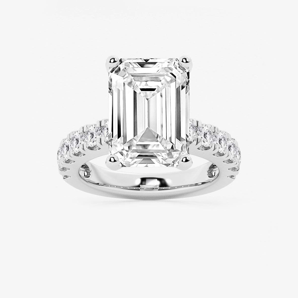 9 ctw Emerald Lab Grown Diamond Engagement Ring with Split Prong Side Accents