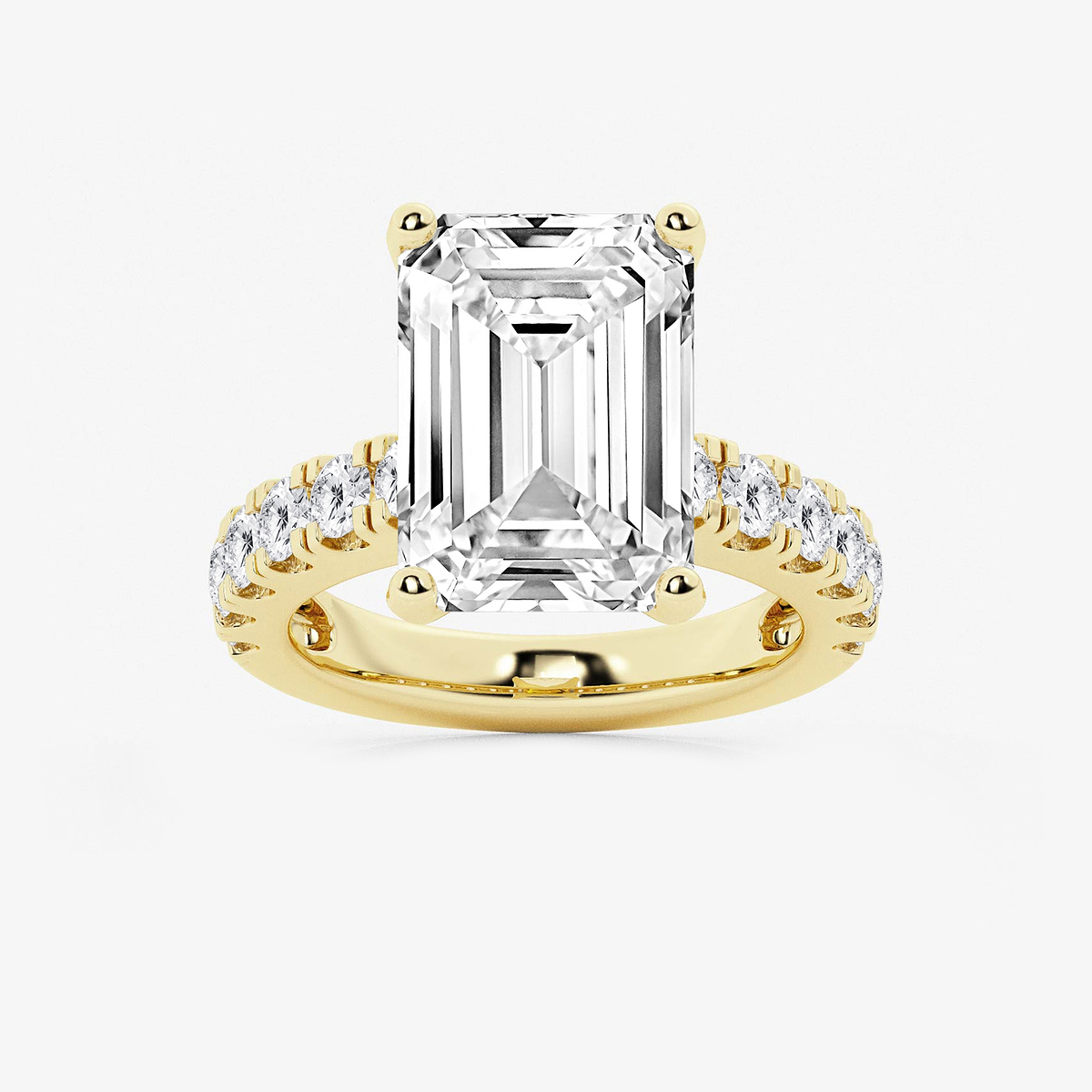 9 ctw Emerald Lab Grown Diamond Engagement Ring with Split Prong Side Accents