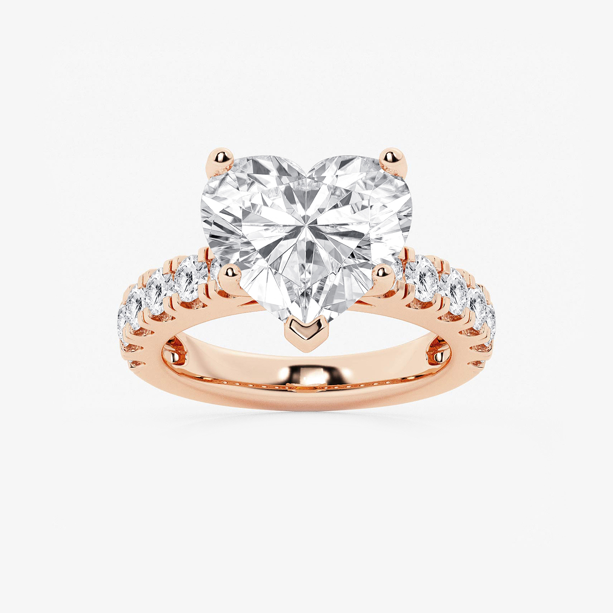 7 ctw Heart Lab Grown Diamond Engagement Ring with Split Prong Side Accents