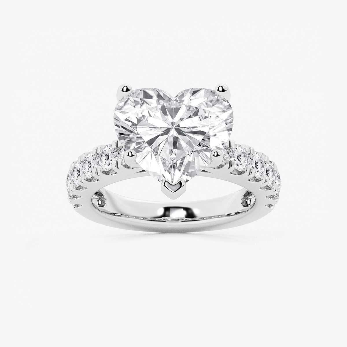 7 ctw Heart Lab Grown Diamond Engagement Ring with Split Prong Side Accents