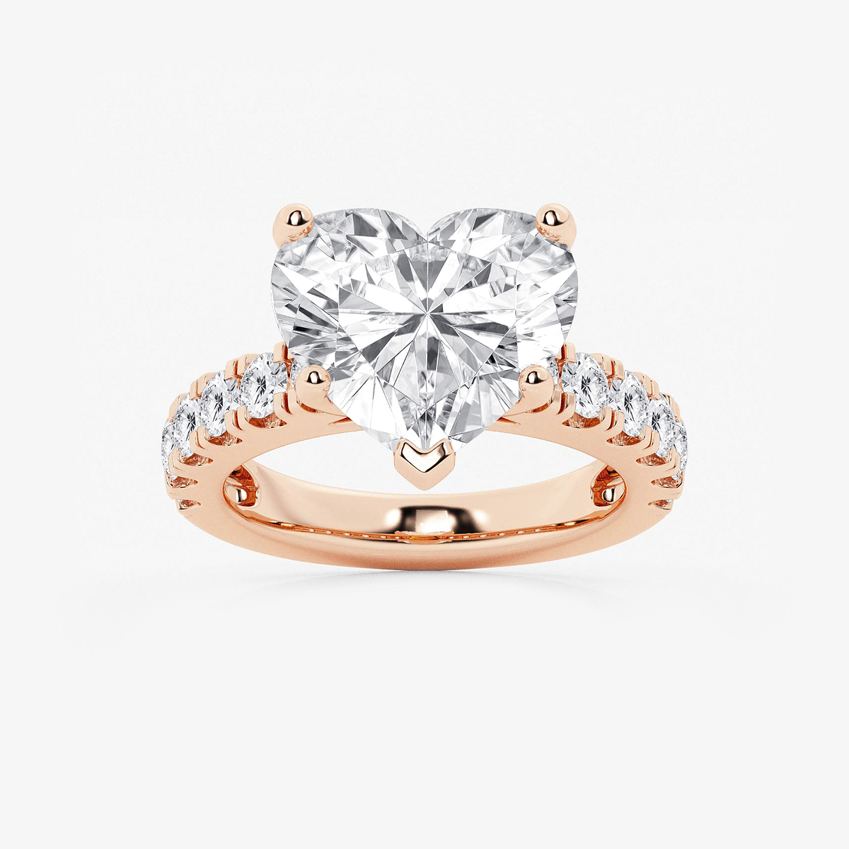 8 ctw Heart Lab Grown Diamond Engagement Ring with Split Prong Side Accents