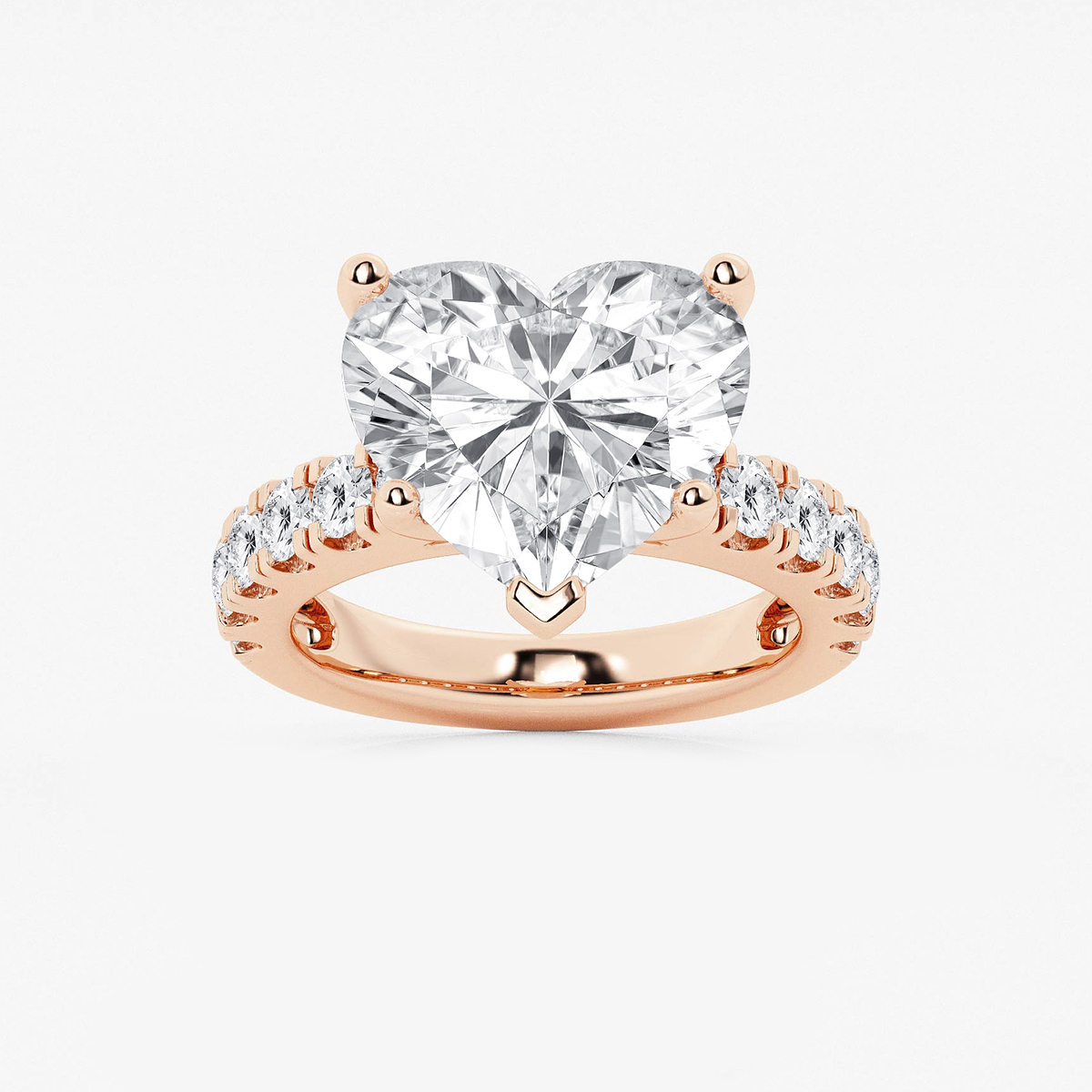 9 ctw Heart Lab Grown Diamond Engagement Ring with Split Prong Side Accents