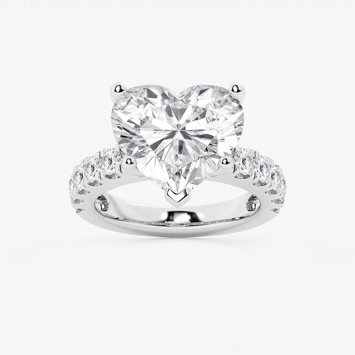 9 ctw Heart Lab Grown Diamond Engagement Ring with Split Prong Side Accents